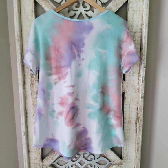 Women's Short Sleeve T-Shirt Tee Top in Pastel Tie Dye Chevron Relaxed Fit - Picture 7 of 13